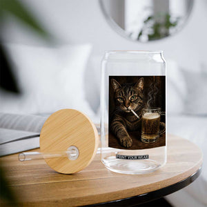 Funny Smoking Cat Glass Can Cigarette Kitty Beer Lover TS12 Print Your Wear
