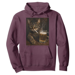 Funny Smoking Cat Hoodie Cigarette Kitty Beer Lover TS12 Maroon Print Your Wear