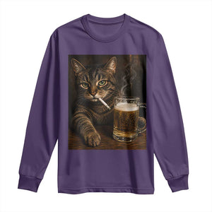 Funny Smoking Cat Long Sleeve Shirt Cigarette Kitty Beer Lover TS12 Purple Print Your Wear