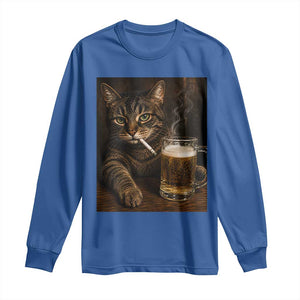 Funny Smoking Cat Long Sleeve Shirt Cigarette Kitty Beer Lover TS12 Royal Blue Print Your Wear