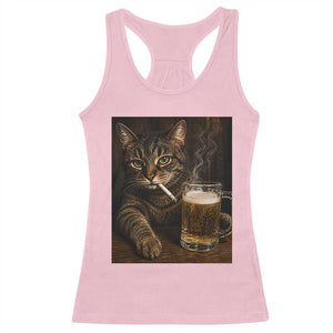 Funny Smoking Cat Racerback Tank Top Cigarette Kitty Beer Lover TS12 Light Pink Print Your Wear
