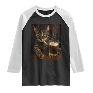 Funny Smoking Cat Raglan Shirt Cigarette Kitty Beer Lover TS12 Black White Print Your Wear
