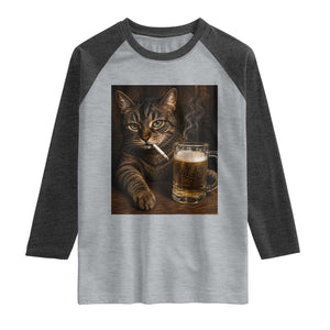 Funny Smoking Cat Raglan Shirt Cigarette Kitty Beer Lover TS12 Heather Gray Heather Charcoal Print Your Wear
