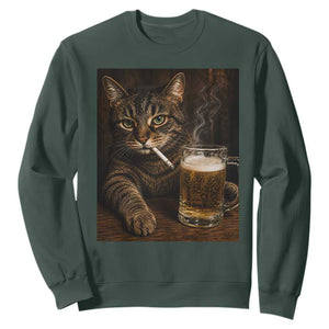 Funny Smoking Cat Sweatshirt Cigarette Kitty Beer Lover TS12 Dark Forest Green Print Your Wear