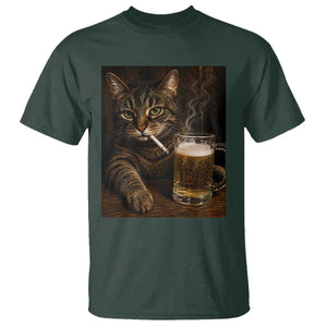Funny Smoking Cat T Shirt Cigarette Kitty Beer Lover TS12 Dark Forest Green Print Your Wear