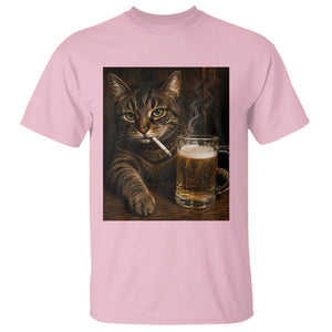 Funny Smoking Cat T Shirt Cigarette Kitty Beer Lover TS12 Light Pink Print Your Wear