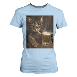 Funny Smoking Cat T Shirt For Women Cigarette Kitty Beer Lover TS12 Light Blue Print Your Wear