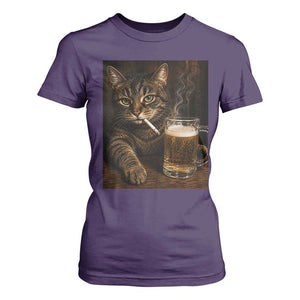 Funny Smoking Cat T Shirt For Women Cigarette Kitty Beer Lover TS12 Purple Print Your Wear