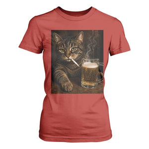 Funny Smoking Cat T Shirt For Women Cigarette Kitty Beer Lover TS12 Red Print Your Wear