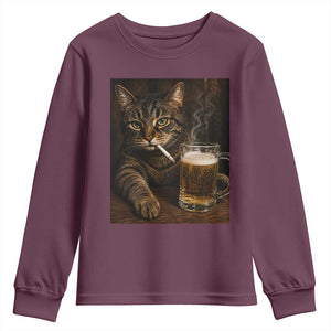 Funny Smoking Cat Youth Sweatshirt Cigarette Kitty Beer Lover TS12 Maroon Print Your Wear