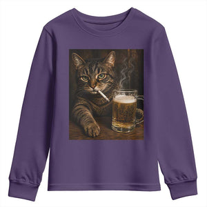 Funny Smoking Cat Youth Sweatshirt Cigarette Kitty Beer Lover TS12 Purple Print Your Wear