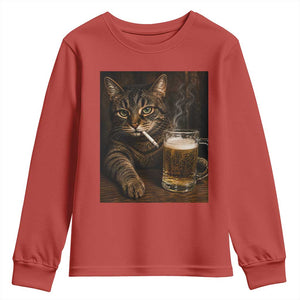 Funny Smoking Cat Youth Sweatshirt Cigarette Kitty Beer Lover TS12 Red Print Your Wear