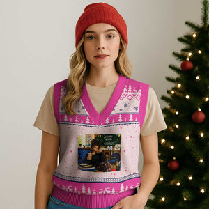Funny Back To School Doll Face Meme V-Neck Knit Sweater Vest Coffee Teacher Gift TS12 Hot Pink Print Your Wear