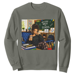 Funny Back To School Doll Face Meme Sweatshirt Coffee Teacher Gift TS12 Military Green Print Your Wear