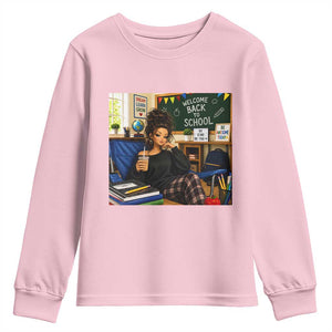Funny Back To School Doll Face Meme Youth Sweatshirt Coffee Teacher Gift TS12 Light Pink Print Your Wear
