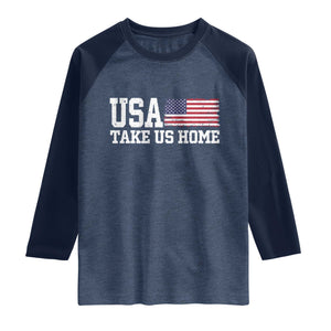 Patriotic USA Soccer Fan Raglan Shirt Take Us Home Game Day TS12 Heather Denim Navy Print Your Wear