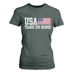 Patriotic USA Soccer Fan T Shirt For Women Take Us Home Game Day TS12 Dark Forest Green Print Your Wear