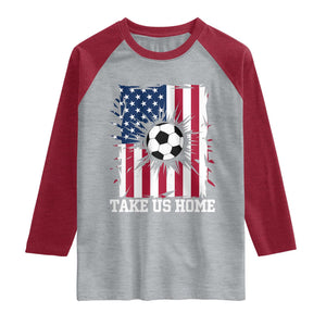 USA Soccer Game Day Raglan Shirt Take Us Home TS12 Heather Gray Heather Red Print Your Wear