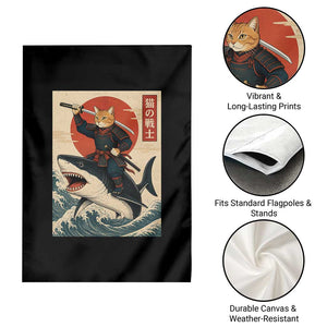 Funny Samurai Cat Riding Shark Garden Flag Vintage Japanese Ukiyoe
