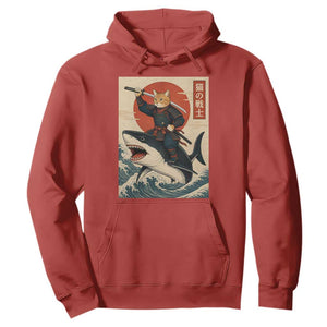 Funny Samurai Cat Riding Shark Hoodie Vintage Japanese Ukiyoe
