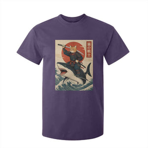Funny Samurai Cat Riding Shark T Shirt For Kid Vintage Japanese Ukiyoe
