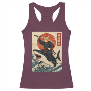 Funny Samurai Cat Riding Shark Racerback Tank Top Vintage Japanese Ukiyoe