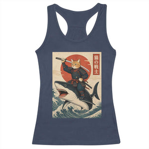 Funny Samurai Cat Riding Shark Racerback Tank Top Vintage Japanese Ukiyoe