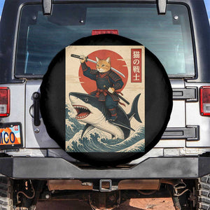 Funny Samurai Cat Riding Shark Spare Tire Cover Vintage Japanese Ukiyoe