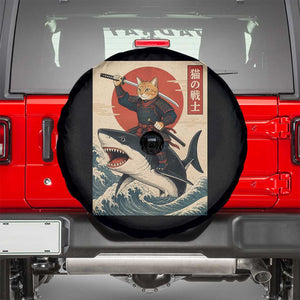 Funny Samurai Cat Riding Shark Spare Tire Cover Vintage Japanese Ukiyoe