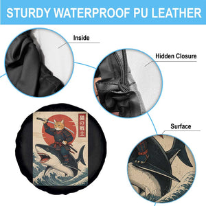 Funny Samurai Cat Riding Shark Spare Tire Cover Vintage Japanese Ukiyoe