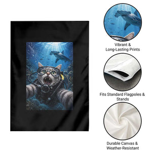 Funny Scuba Diving Cat Selfie With Hammerhead Shark Garden Flag