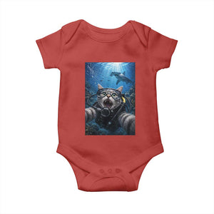 Funny Scuba Diving Cat Selfie With Hammerhead Shark Baby Onesie
