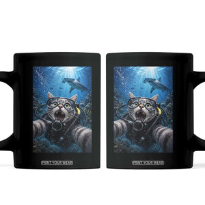 Funny Scuba Diving Cat Selfie With Hammerhead Shark Coffee Mug