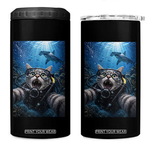 Funny Scuba Diving Cat Selfie With Hammerhead Shark 4 in 1 Can Cooler Tumbler
