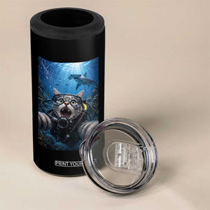 Funny Scuba Diving Cat Selfie With Hammerhead Shark 4 in 1 Can Cooler Tumbler