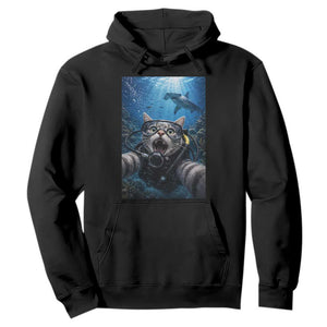 Funny Scuba Diving Cat Selfie With Hammerhead Shark Hoodie