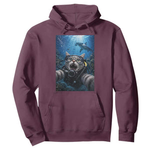 Funny Scuba Diving Cat Selfie With Hammerhead Shark Hoodie