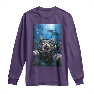 Funny Scuba Diving Cat Selfie With Hammerhead Shark Long Sleeve Shirt