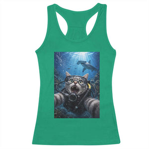 Funny Scuba Diving Cat Selfie With Hammerhead Shark Racerback Tank Top