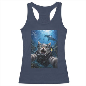 Funny Scuba Diving Cat Selfie With Hammerhead Shark Racerback Tank Top