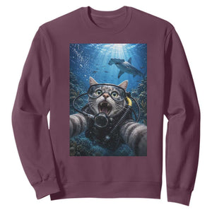 Funny Scuba Diving Cat Selfie With Hammerhead Shark Sweatshirt