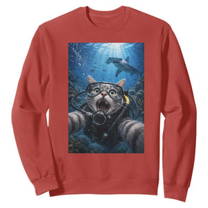 Funny Scuba Diving Cat Selfie With Hammerhead Shark Sweatshirt