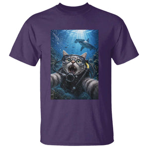 Funny Scuba Diving Cat Selfie With Hammerhead Shark T Shirt