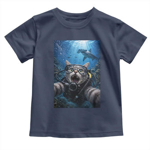 Funny Scuba Diving Cat Selfie With Hammerhead Shark Toddler T Shirt