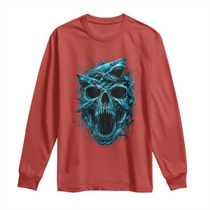 Vintage Great White Shark Skull Long Sleeve Shirt Deep Sea Horror Art