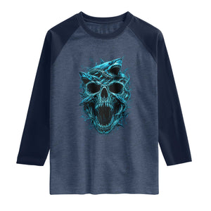 Vintage Great White Shark Skull Raglan Shirt Deep Sea Horror Art