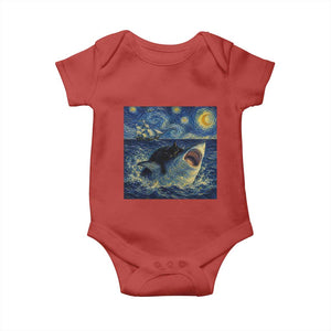 Funny Cat Biting Shark Starry Night Inspired Art Baby Onesie