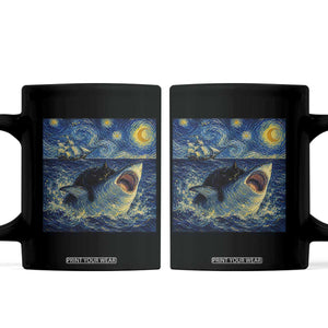 Funny Cat Biting Shark Starry Night Inspired Art Coffee Mug