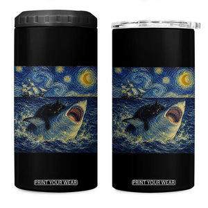 Funny Cat Biting Shark Starry Night Inspired Art 4 in 1 Can Cooler Tumbler