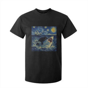 Funny Cat Biting Shark Starry Night Inspired Art T Shirt For Kid